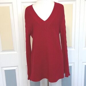 Cabi 3724 Standout Pullover Red V Neck Cable Knit Long Sleeve Cotton Sweater XXS
